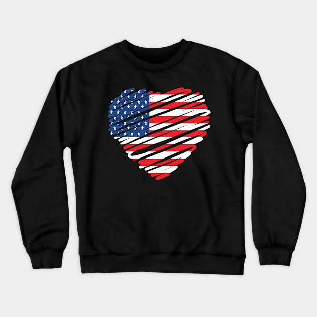 American Flag Heart Scribble Crewneck Sweatshirt by dk08